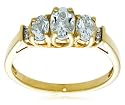10k Yellow Gold March Birthstone 3-Stone Aquamarine Ring w/ Diamond Accent, Size 7