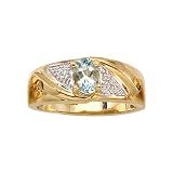 10K Yellow/White Gold 0.01 ct. Diamond and 7 x 5 MM Oval Shaped Aquamarine Men's Ring