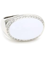 Giorgio Martello Sterling Silver and White Lacquer Cubic-Zirconia Oval Ring