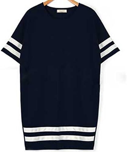 Women's Plus Size Fashion Loose Style Striped Sleeve Onepice Dress Navy 5XL