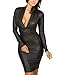 Cfanny Women Plunging V-Neck Long-Sleeve Faux Leather Mini Dress