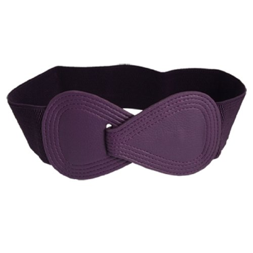 Ladies 8-shaped Faux Leahter Buckle Elastic Purple Cinch Belt