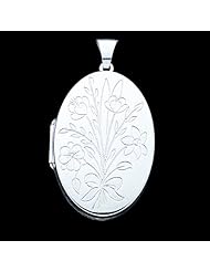 Sterling Silver Floral Bouquet Oval Locket