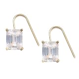 18k Gold Overlay Sterling Silver Rectangular Ascher-Cut Cubic Zirconia Drop Earrings