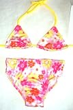 Girls 4-6X 2-piece Swimwear Triangle Top Bikini Pink/Yellow Daisies