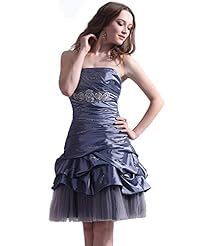 A-line Strapless Natural   Waistline Ruched Lace Beaded Taffeta Short  Dress