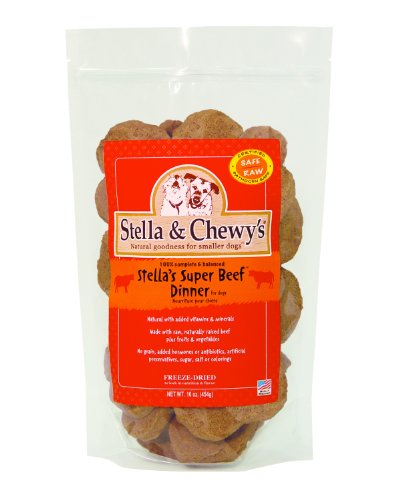 Stella & Chewy's Freeze Dried Dog Food for Adult Dogs, Beef Patties, 32 Count, 16 Ounce Bag