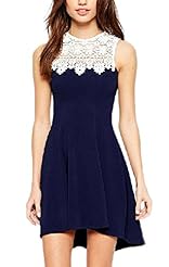 Plus Size Sleeveless Round Neck Acrylic/Polyester Summer General Print Lace Cutout High-Low-Hem Mini Dress 