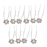 10X Haarnadel Versilbert Blüte Haarspange Strass Fein