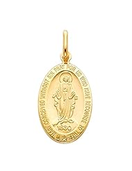 14K Yellow Gold Large Religious Our Lady of Guadalupe Miraculous Mary Medal Charm Pendant