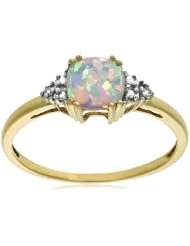 10k Yellow Gold, October BirthStone, Created Opal and Diamond Ring