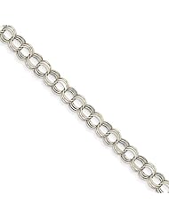 14k White Gold 8in Light 7mm Triple Link Charm Bracelet. Metal Wt- 4.28g