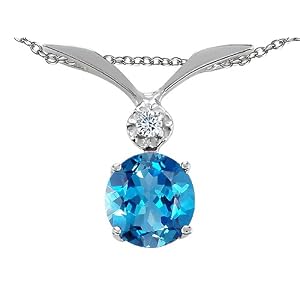 Buy 0.97 cttw Genuine Round Blue Topaz and Diamond Pendant - 14kt White Gold by Finejewelers