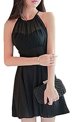 Sexy Sweetheart Chiffon Halter Sleeveless Elasticized   Waistline Mesh Mini Dress 