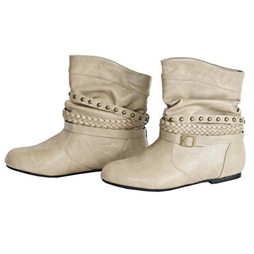 Twisted Women's SHELLY Faux Leather Ankle-High Slouchy Boot with Multi Buckle Straps