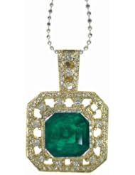 18K Yellow Gold Emerald and Diamond Pendant -- LIFETIME WARRANTY