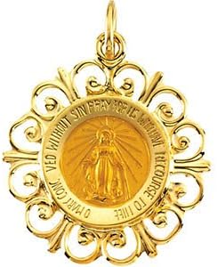 R16348 14K White Gold, 20.00X18.00 Mm, Miraculous Medal