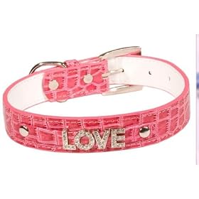 Designer Dog Collar - Faux Crocodile Love Collar - Pink - Small