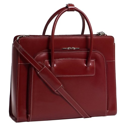 Lake Forest Italian Leather Laptop Briefcase by McKlein USA Color - Red