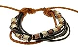 Neptune Giftware Mens Black 5 Leather Strap Surf Wristband Bracelet With Metal Coils & Brown Coloured Cord - 0023