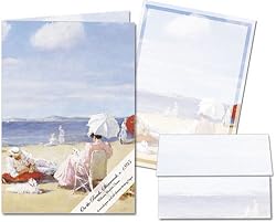 On the Beach, Shinnecock c. 1895 - Stationery Gift Set (20 sheets and 12 envelopes)