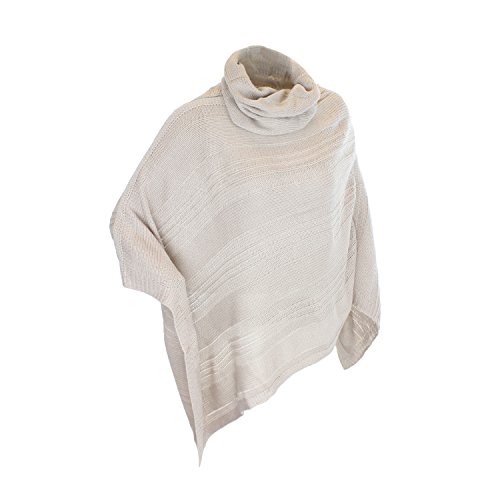 Sweater Knit Cowl Neck Poncho Shawl Wrap in Beige, Black & Grey - Tunic Length