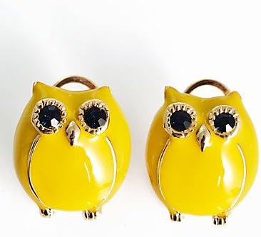 Korean Sweet Lovely Owl Stoving Varnish Gold Plating Earrings Yellow