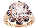 14KT RG 3.85CT MORGANITE AND .20CTW PINK SAPPHIRE WITH .19CTW IRRADIATED BLACK DIAMOND RING