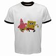 Ringer T-Shirt Black of Spongebob Squarepants and Patrick Star Running (Sponge Bob Square Pants - Starfish)