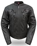 Ladies Reflective Stars Soft Naked Cowhide Leather Motorcycle Jacket [3X-Large]