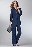 Roamans Plus Size Side Button Pant Suit (DARK NAVY,34 W)