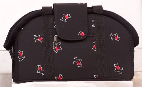 Designer Dog Carrier - Open Top Pet Carrier - Embroidered Scottie Dog
