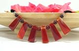 Blood Red Fan Jade on a Black Velvet Rope Choker Necklace Pendant Size: 1X 3.5 Necklace length 16.5