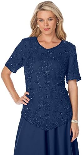 Roamans Women's Plus Size Sequin Beaded Top (Navy,16 W)