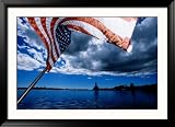 American Flag and Uss Missouri at Pearl Harbour, USA Lonely Planet Collection Framed Photographic Poster Print by Holger Leue, 45x33