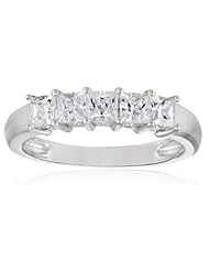 Sterling Silver Swarovski Zirconia 1cttw Princess Cut 5 Stone Anniversary Ring