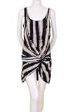 Do & Be Striped Beige Black Printed Wrapped Skirt Detail Sleeveless Lined Dress Black