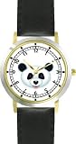 Giant Panda Bear Head (Black Nose) - Bear - JP Animal - WATCHBUDDY&reg; DELUXE TWO-TONE THEME WATCH - Arabic Numbers - Black Leather Strap-Size-Women's Size-Small