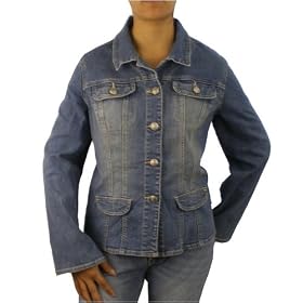 Ladies Liz Claiborne denim jacket top. Full front button down closure with slight flare... by var goTwisterProductImageStrings = new Object();goTwisterProductImageStrings['prodImageNotAvailTextNoColor'] = 