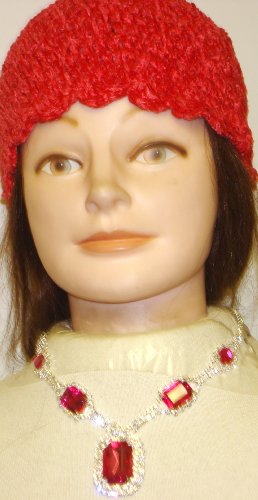 Genuine Gold and Silver Plated Small Rubies Short Chain Necklace Earrings