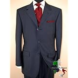 Gino Valentino Made in Italy Mens Suit 3 Button Canvas Front Jacket Flat Front Pants Business Suit Australian Merino Wool / Silk 150s Navy Blue
