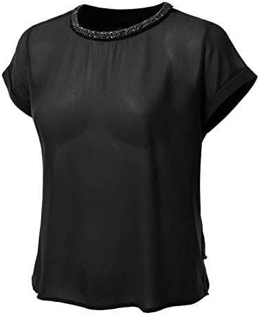 J.TOMSON PLUS Womens Short Sleeve Chiffon Blouse Plus Size BLACK X-LARGE