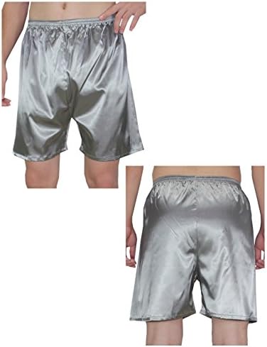 (Pack of 2) Mens Sleepwear - Silk Couture Boxer Shorts / Pajama Shorts M Grey & Black