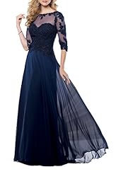 Modest A-line V-neck 3/4 Sleeves Georgette Natural   Waistline Mermaid Gathered Ruched Lace Illusion Mother-of-the-Bride Dress  with a Brush/Sweep Train 