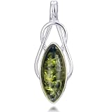Sterling Silver Green Amber Pendant - Green Ovalesque Amber Pendant