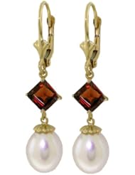 14k Gold Leverback Earrings with Genuine Pearls & Garnets
