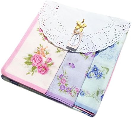 OWM Handkerchiefs Pack of 12 Printed Sweet Rose Cotton Handkerchief Women Bulk