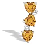 14K White Gold Genuine Heart Citrine and Diamond 3-Stone Pendant