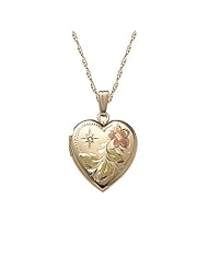 14k Yellow Gold Filled Diamond Accent Heart Locket Pendant Necklace with Engraving, 18"