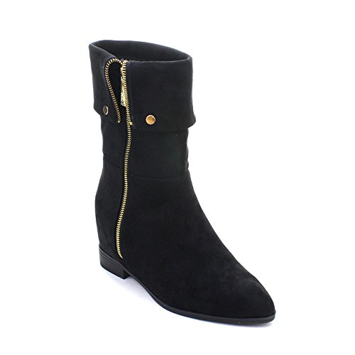 DBDK ESTRELLA-1 Women's Foldable Side Zipper Hidden Wedge Mid Calf Boots